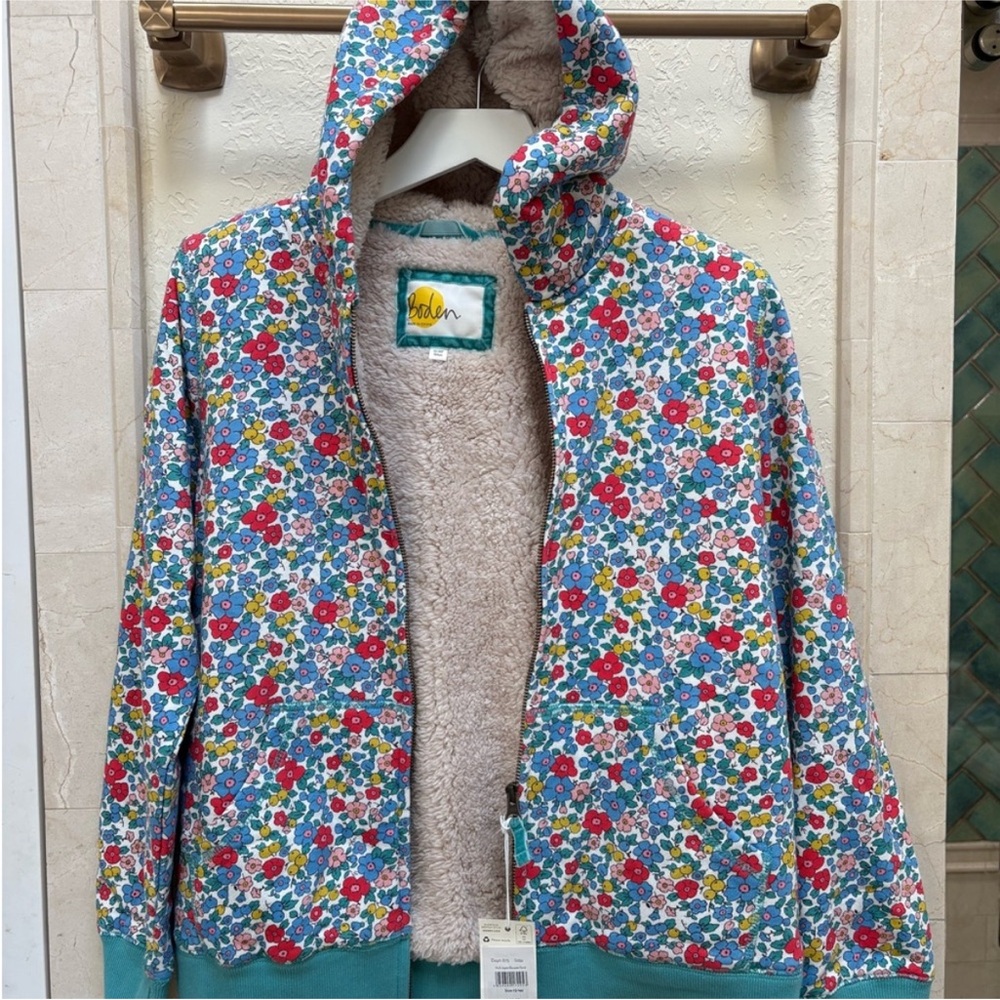 NWT Boden Floral Hooded Jacket with Sherpa Lining